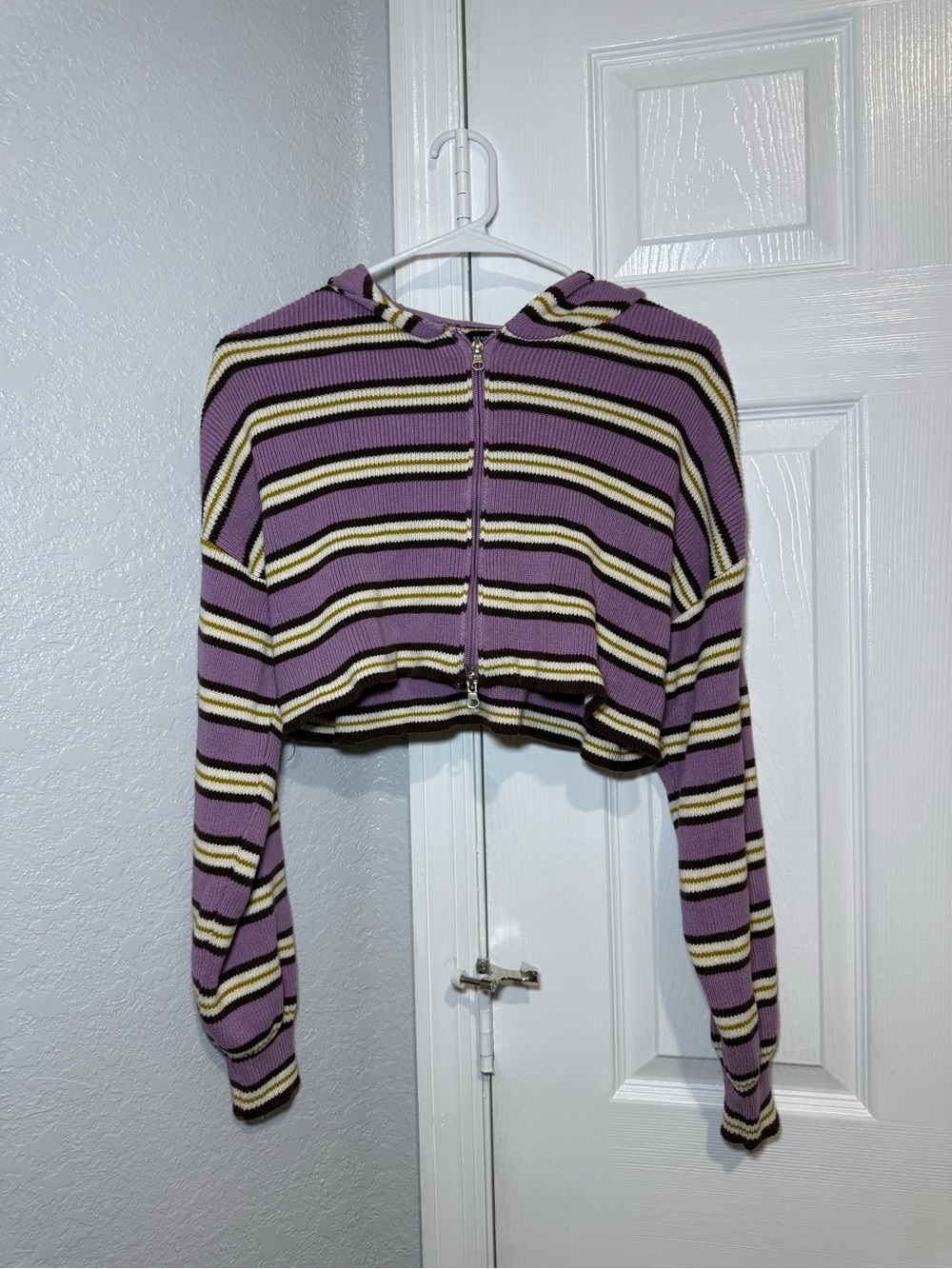 Kendall & Kylie Cropped Purple Striped Zip Hoodie